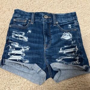 American Eagle Outfitters Dark Blue Distressed Jean Shorts